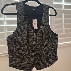 Express Black and White Plaid Button-Front Vest